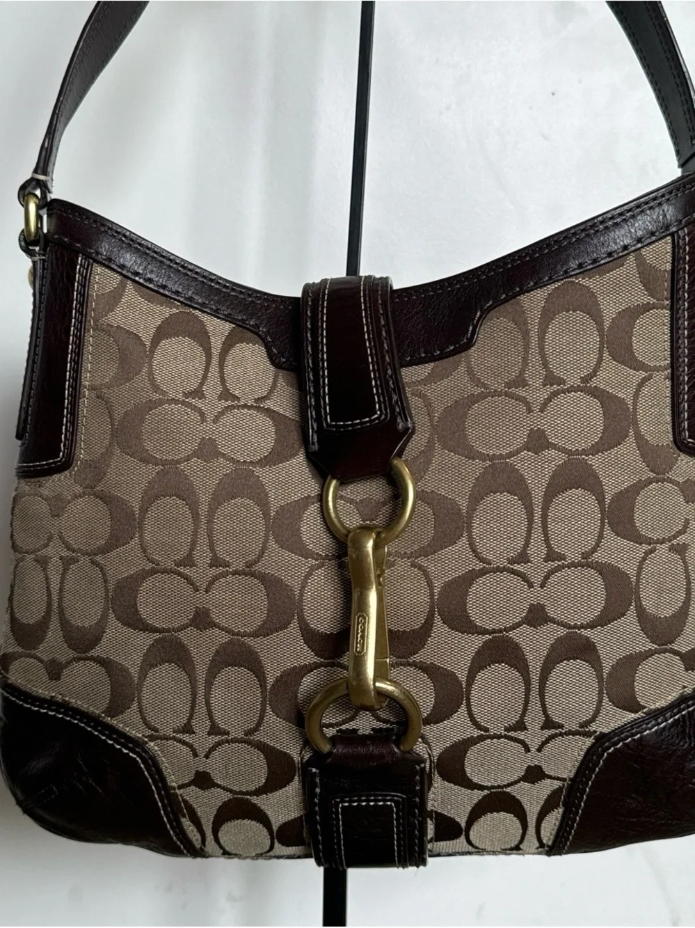 Coach Taupe & Dark Brown Signature Canvas Shoulder Bag